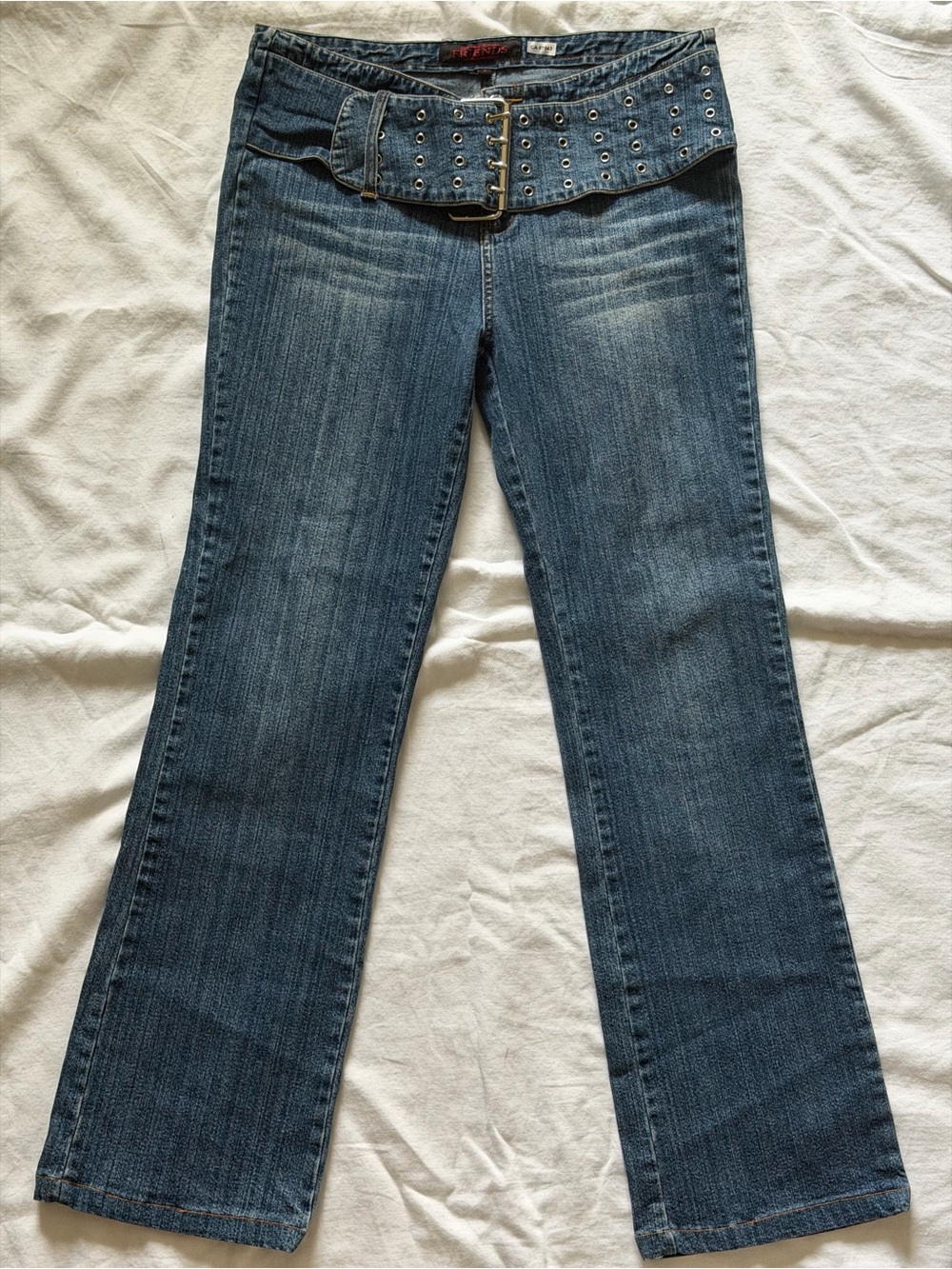 FRIENDS Flare Jeans in Medium Blue with Studded Belt